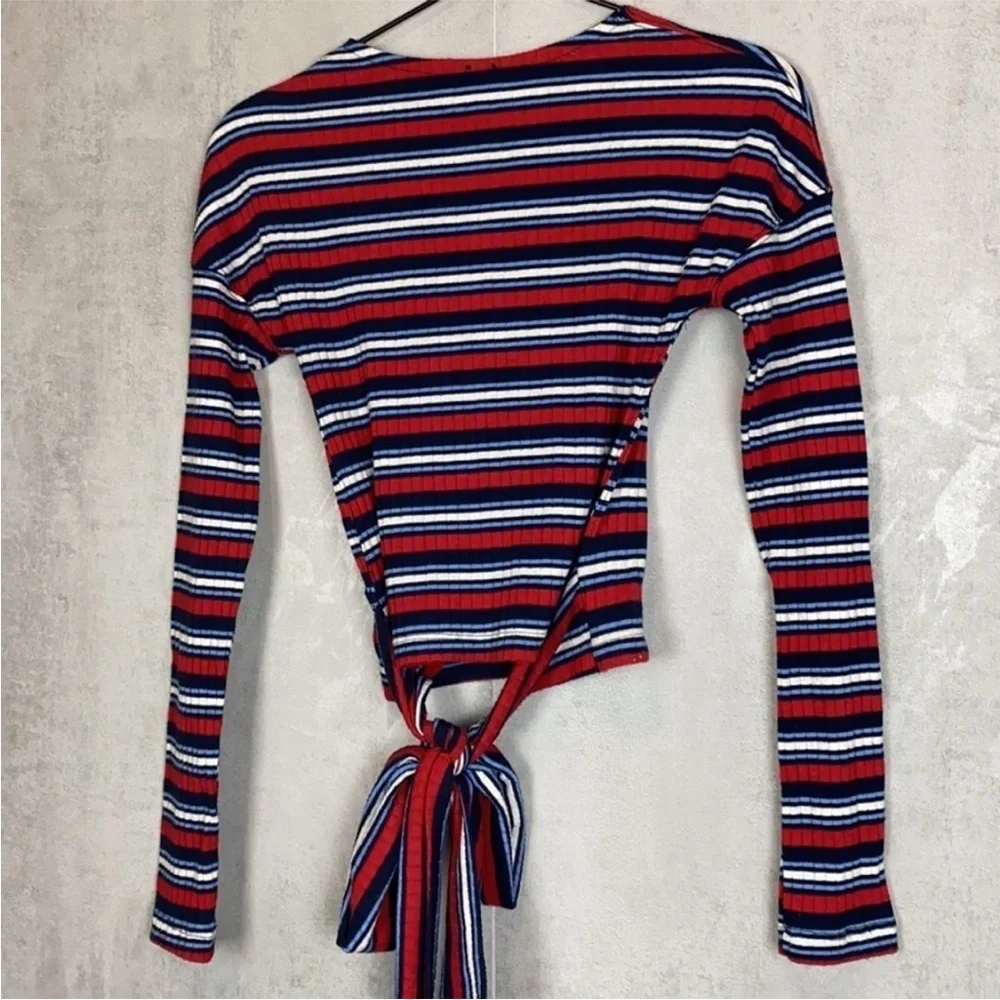 Free People striped wrap front tie top